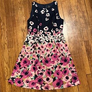 Adrianna Papell navy and pink floral dress
